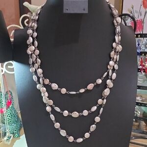 Multi-Strand White Coin Pearl Beaded Necklace - Women Jewelry
